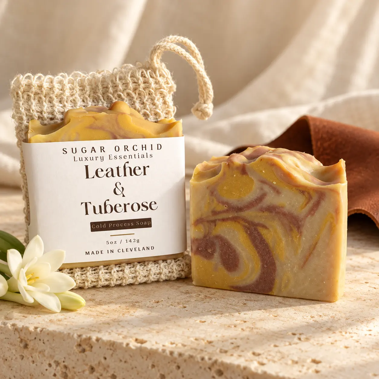 Leather and Tuberose handmade camel milk tallow soap